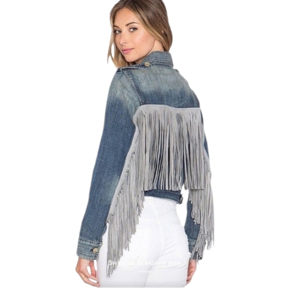 McGuire Denim Skywalker Jean Jacket Grey Suede Fringe Size Small